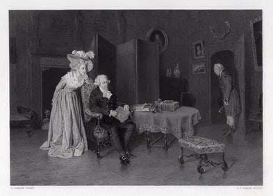 Charles Green 1800s Engraving Waiting for the Letter SIGNED FRAMED