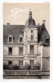 1800s Original Victor PETIT SIGNED Lithograph CHATEAU DE TANLAY Framed