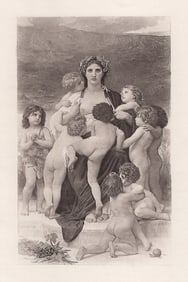 BOUGUEREAU 1800s Antique Allegory Print L'ame Parentale SIGNED FRAMED