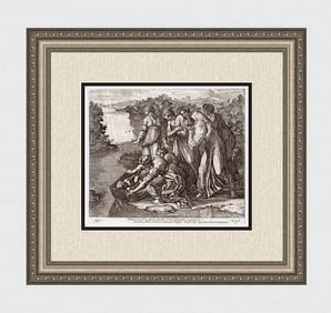 Raphael 1649 Engraving Vatican Baby Moses placed in the Nile in a basket