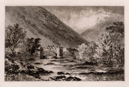 Alfred Dawson Fingle Bridge, Dartmoor 1889 etching