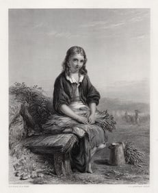 1800s PAUL POOLE Engraving THE YOUNG GLEANER Framed SIGNED