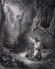 GUSTAVE DORE 1800s Biblical Woodcut The Prayer in the Garden FRAMED SIGNED