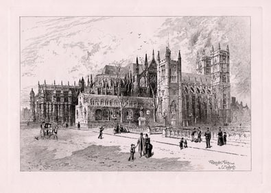 Herbert Railton Westminster Abbey from the North-East 1889 Etching Signed