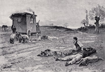 1800s Brunet-Houard Antique Print Noonday Rest Framed Signed