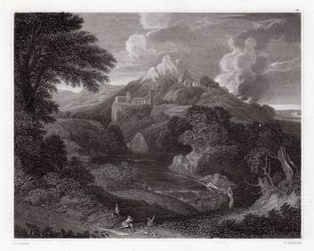 Gaspard Poussin also known as Gaspard Dughet 1834 engraving A Landscape signed