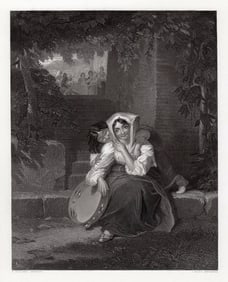 Penry Williams 1852 engraving The Tambourine signed