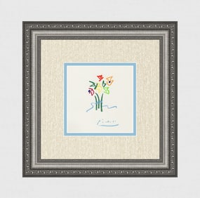 1968 Pablo Picasso Color Lithograph "Flower Bouquet" Signed Framed