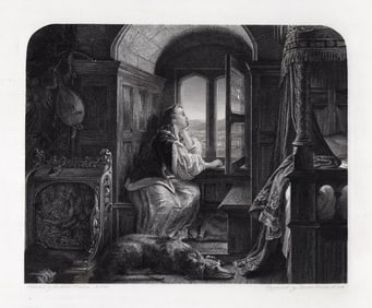 Framed 1800s Joseph Noel PATON Engraving The Gaze of Sorrow SIGNED