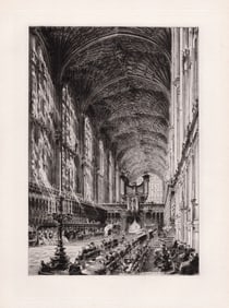 Charles Henri Toussaint Interior of King's College Chapel etching signed