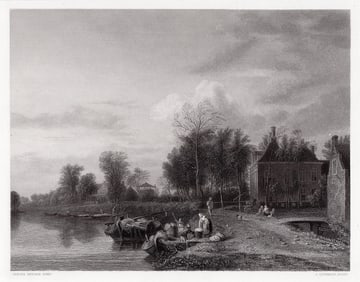 1857 Jan van der Heyden The River Bank engraving signed