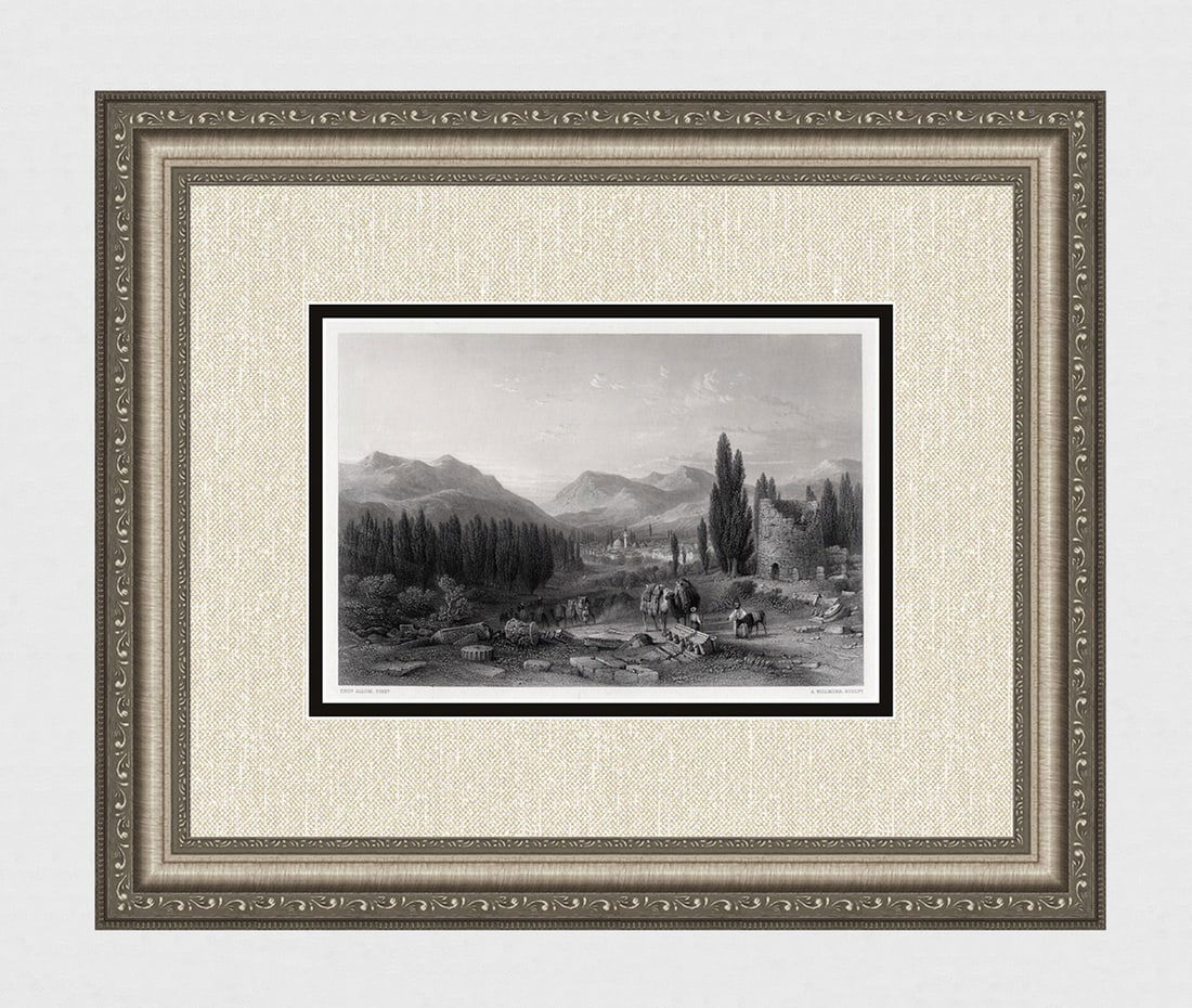 Thomas ALLOM 1800s Engraving "Thyatira" Framed SIGNED: Thomas Allom (English, 1804-1872). Thyatira. Antique engraving on wove paper after the original by master engraver Arthur Willmore (British, 1814-1888). Signed in the plate. Year: 1863. Condition: Exc