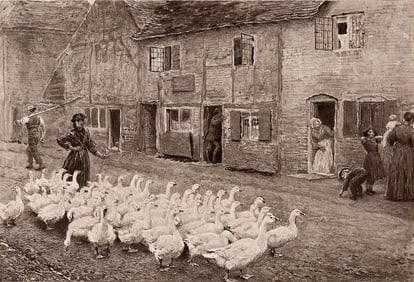 1877 Frederick Walker Geese print signed