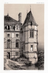 Victor Petit ORIGINAL 1800s Lithograph De Thorigny Castle Signed FRAMED
