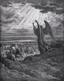 1800s Gustave DORE SIGNED Biblical Woodcut The Angel Appearing to Joshua Framed