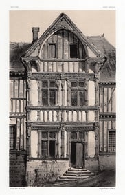 SIGNED Original PETIT 1800s Lithograph Old Wooden Houses France Framed