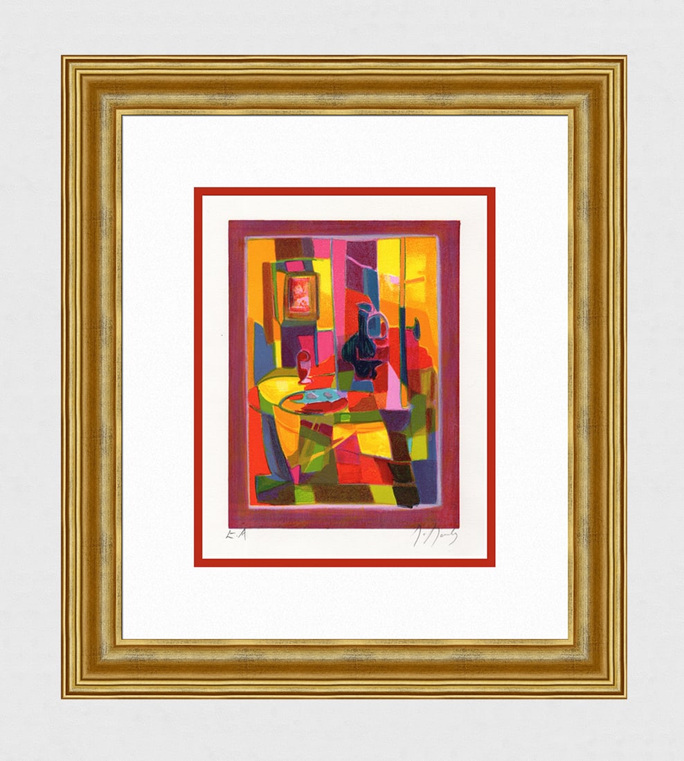 Marcel Mouly Hand signed Lithograph The Atelier Artist Proof: Marcel Mouly (1918 - 2008). L'Atelier (The Workshop). Color lithograph on Wove paper. Year: 2002. Signed in pencil, lower right. Numbered EA (Artist Proof - Epreuve d'Artiste). Image size 7 3/4 x 10 1