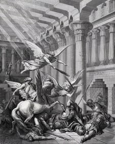 Gustave DORE 1800s Biblical Woodcut God Punishes Heliodorus FRAMED Signed