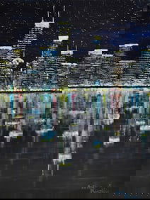 Arthur Kinslow Orginal Painting Reflections Cityscape 30 x 40 Inches Signed