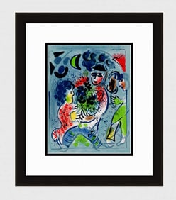 1969 Marc Chagall Lithograph Harlequin with Flowers Framed