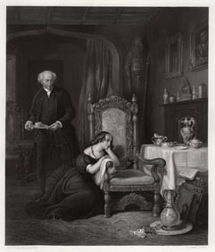 William Allan 1800s Antique Engraving Mourning a Lost Love Framed Signed