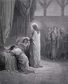 Biblical 1800s GUSTAVE DORE Woodcut Jesus Heals Jairus’s Daughter Framed Signed