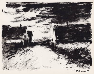 Maurice de Vlaminck Maisons dans la Beauce lithograph signed: Maurice de Vlaminck. (1876-1958). Maisons dans la Beauce. Original Lithograph on Wove Paper. 1958. Signed in the plate. Excellent. Atelier Mourlot. Image Size - 8 1/2 x 11 inches. Approximately 17 x 2