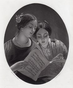 1862 James Sant Antique Engraving The Duet Signed Framed
