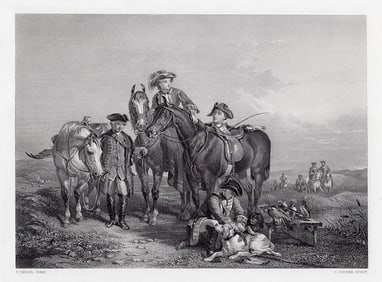 John Frederick Tayler 1800s Engraving "A Hawking Party" SIGNED Framed