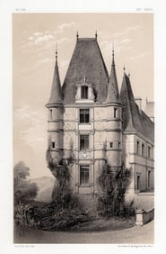 Victor PETIT ORIGINAL 1800s Lithograph Chateau De Marchais SIGNED Framed