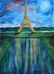 Monumental Arthur Kinslow Original Painting Eiffel Tower 52 x 57 inches