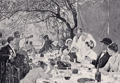Albert Fourie 1800s Antique Print A Wedding Breakfast SIGNED Framed