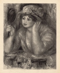 1919 Engraving "Girl with a Hat & Mirror" LIMITED JFramed Signed