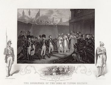 Henry Singelton 1855 Engraving Sons of Tippoo Sultaun Exiled signed framed