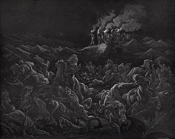 SIGNED 1800s Gustave Dore Religious Wood Engraving Fighting Midianites FRAMED