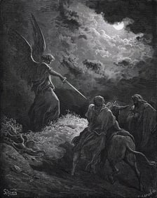 SIGNED 1800s Gustave Dore Religious Woodcut The Angel and Balaam FRAMED