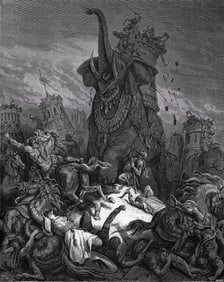 GUSTAVE DORE'S BIBLE 1800s Woodcut The Death of Eleazar Framed SIGNED