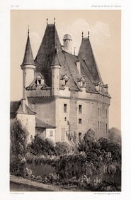 1800s Victor Petit Original Lithograph Chateau De Jumillac Framed Signed
