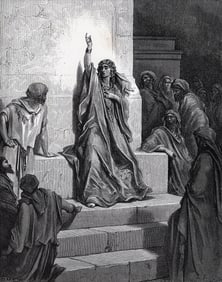 Gustave DORE 1800s Dore's Bible Wood Engraving DEBORAH Signed Framed