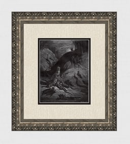 FRAMED 1800s DORE Orlando Furioso Woodcut Monsters in Astolfo's Path SIGNED