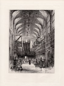 Herbert Railton 1885 etching St. George's Chapel Interior signed Framed