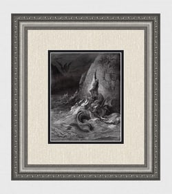Gustave DORE 1800s Woodcut Ruggiero comes to Angelica's Aid SIGNED Framed
