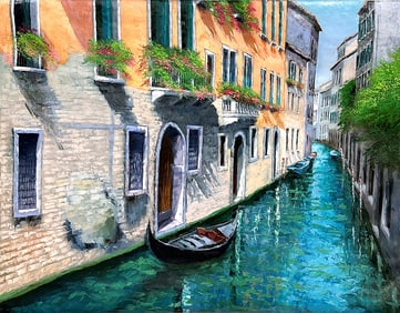 Mauricio Garay Original Painting Venice Canal 40 x 30 inches