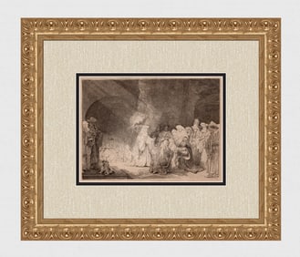 1800s REMBRANDT B49 Etching Presentation in Temple Durand Framed