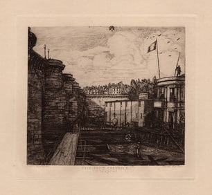 CHARLES MERYON Etching Chevrier's Cold Bath Establishment FRAMED