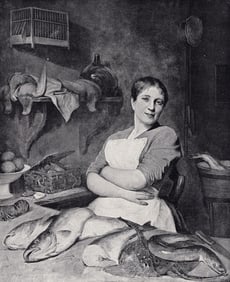 Alphonse Debaene 1800s Antique Print The Fishwife SIGNED Framed