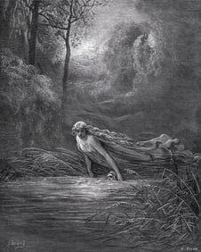 1800s DORE Woodcut Divine Comedy "Dante in the River of Lethe" FRAMED Signed