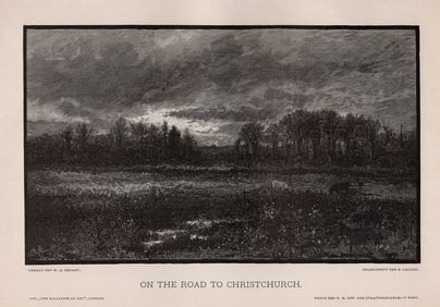 1887 Anthony Warton Henley On the Road to Christchurch woodcut signed