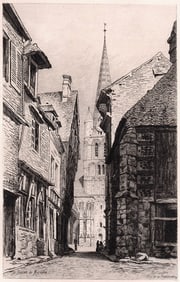 Briend Rue De La Poissonnerie, Montivilliers 1875 etching signed