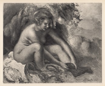 Pierre Auguste RENOIR 1919 Engraving Nude putting on her Shoes SIGNED FRAMED